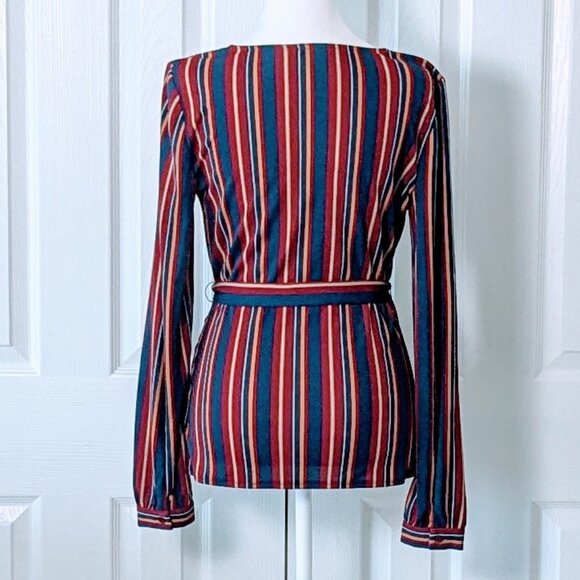 ANN TAYLOR Women's Long Sleeve V-Neck Blouse Top Size S Multi Stripe - Picture 3 of 7
